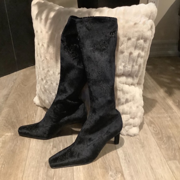 France Mode Velvet Stretch Boots - Picture 2 of 6